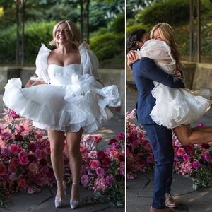 Selkie Ivory Bebe Bloom Dress Size XS NWT Puff Sleeve Organza Mini Bridal